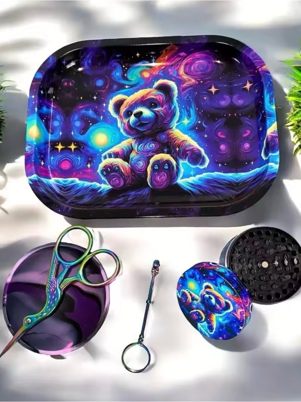Cosmic Bear Rolling Tray and Accessory Set in Purple & Blue